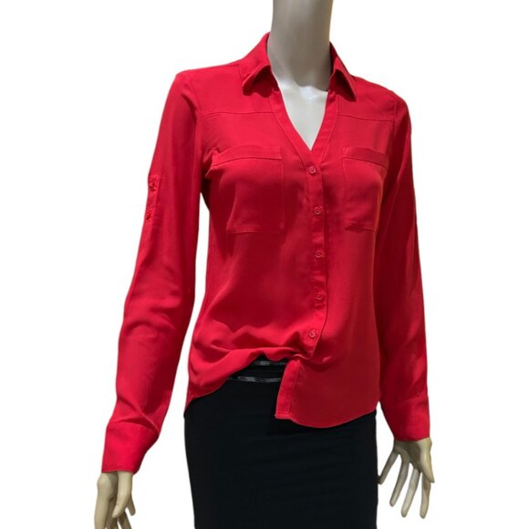 Express Tops - 🛍️BLACK FRIDAY🛍 EXPRESS Women's Long Sleeve Button Down Red Portfolio Shirt XS